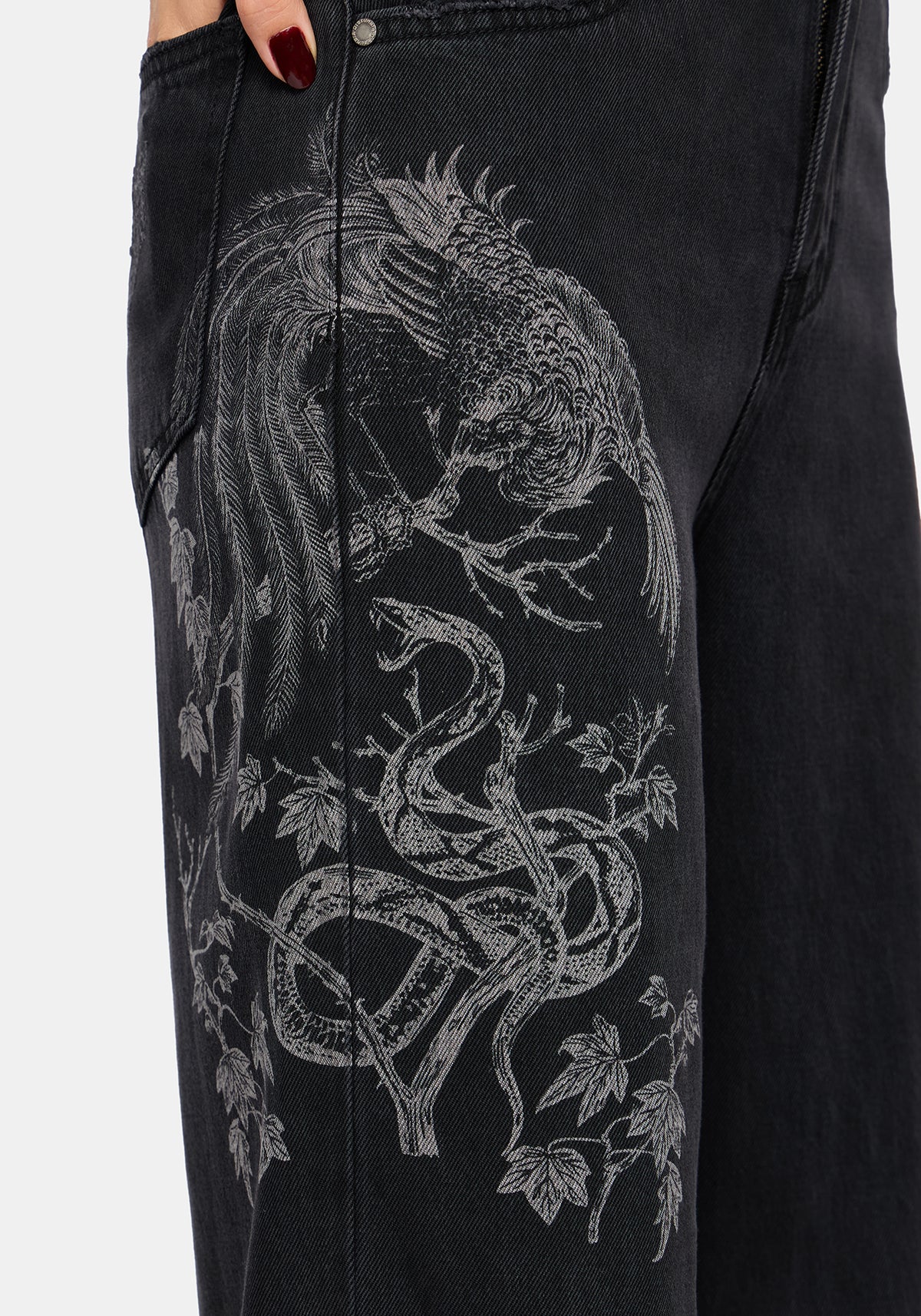 Cleo Phoenix Print Wide Leg Denim Jeans