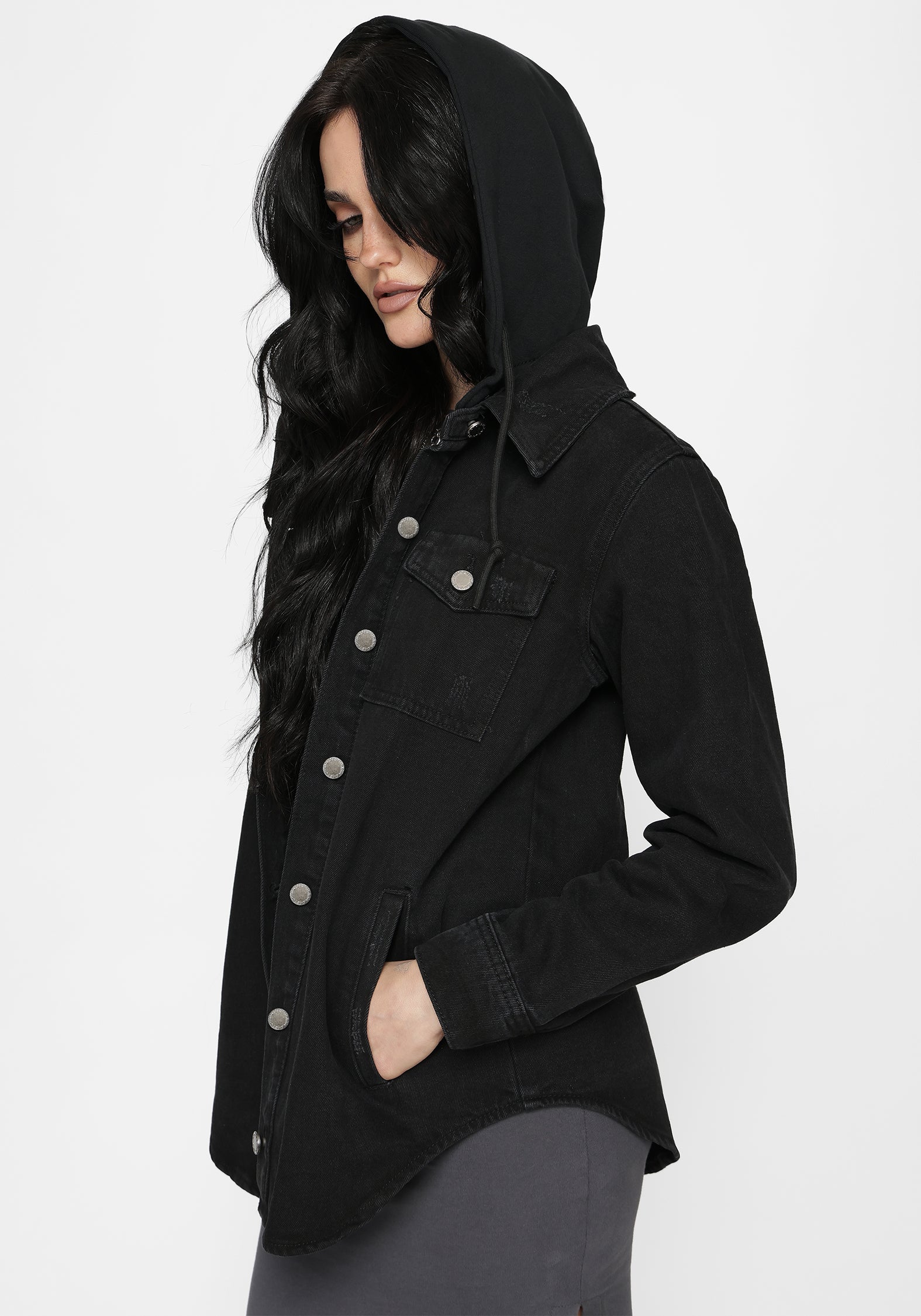 Trellis Hooded Pocket Denim Shacket