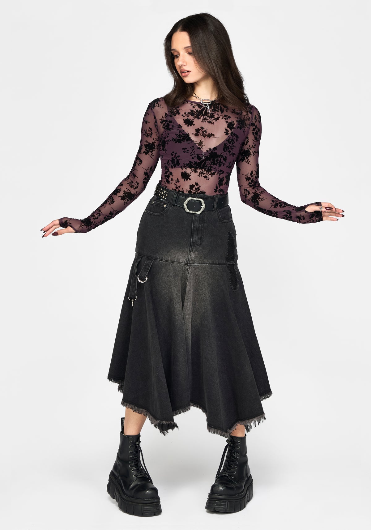 Erica Hanky Hem Denim Midi Skirt