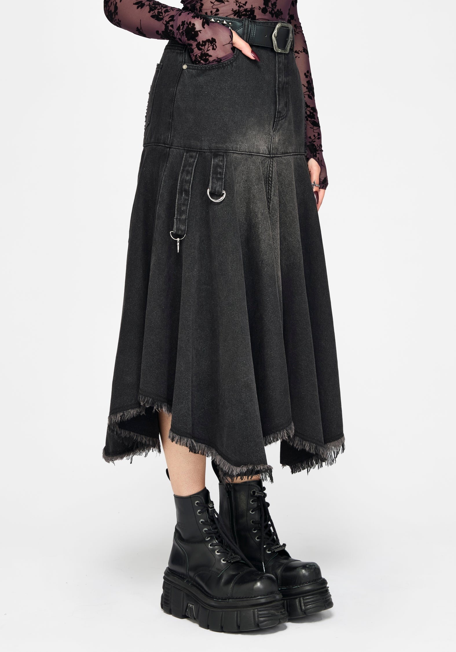 Erica Hanky Hem Denim Midi Skirt