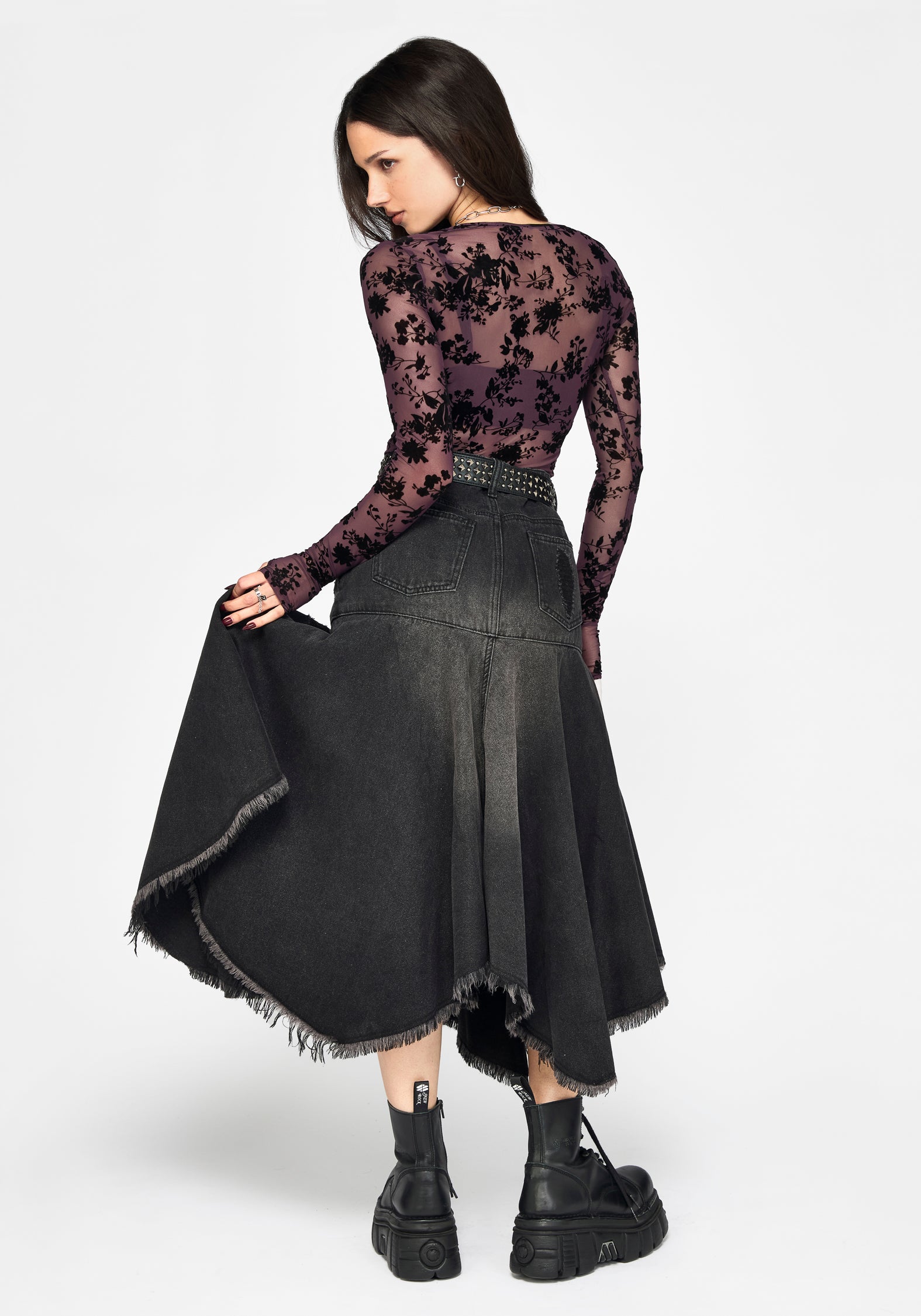 Erica Hanky Hem Denim Midi Skirt