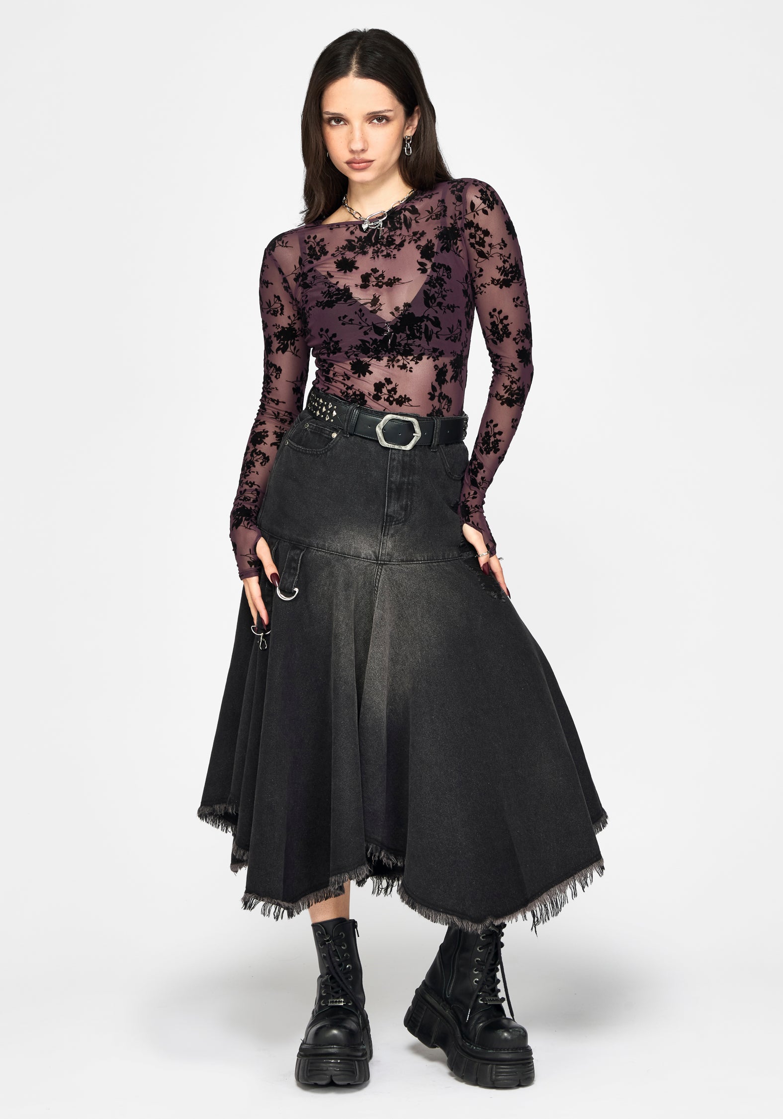 Erica Hanky Hem Denim Midi Skirt