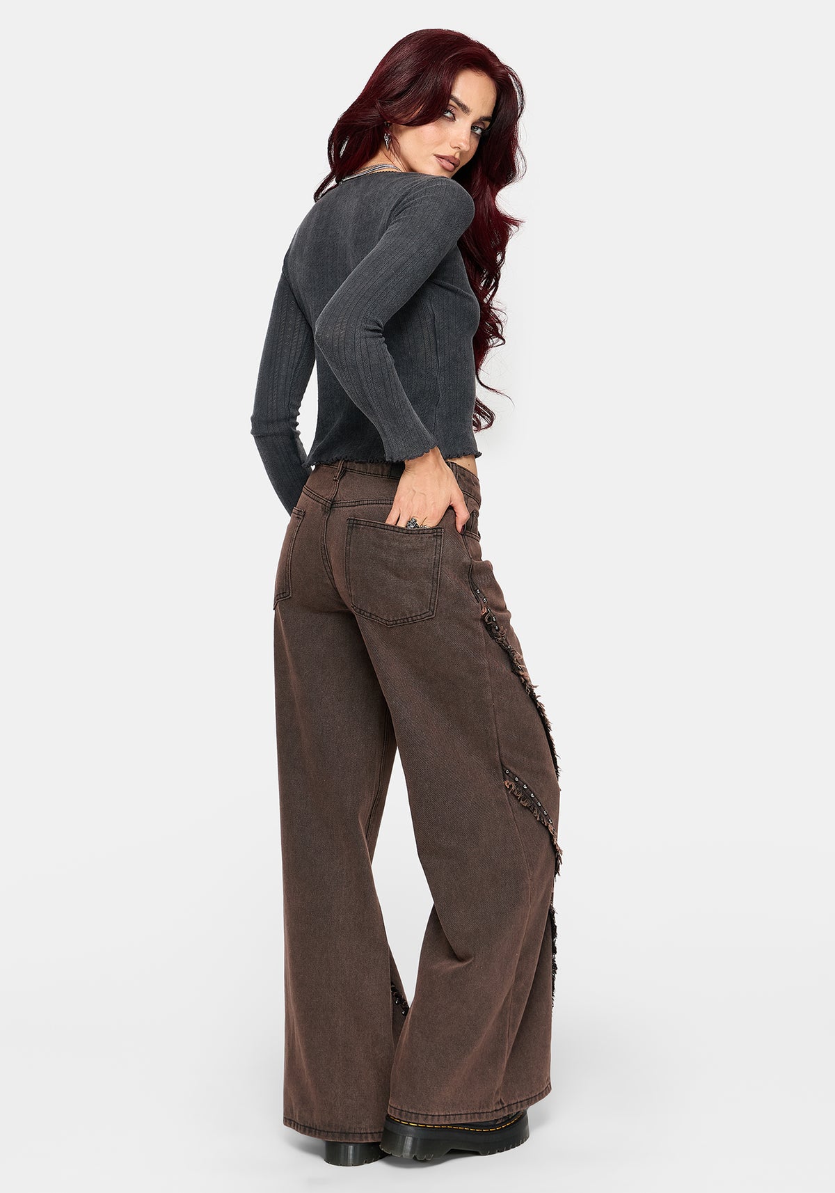 Otis Studded Frayed Relaxed Wide Leg Jean