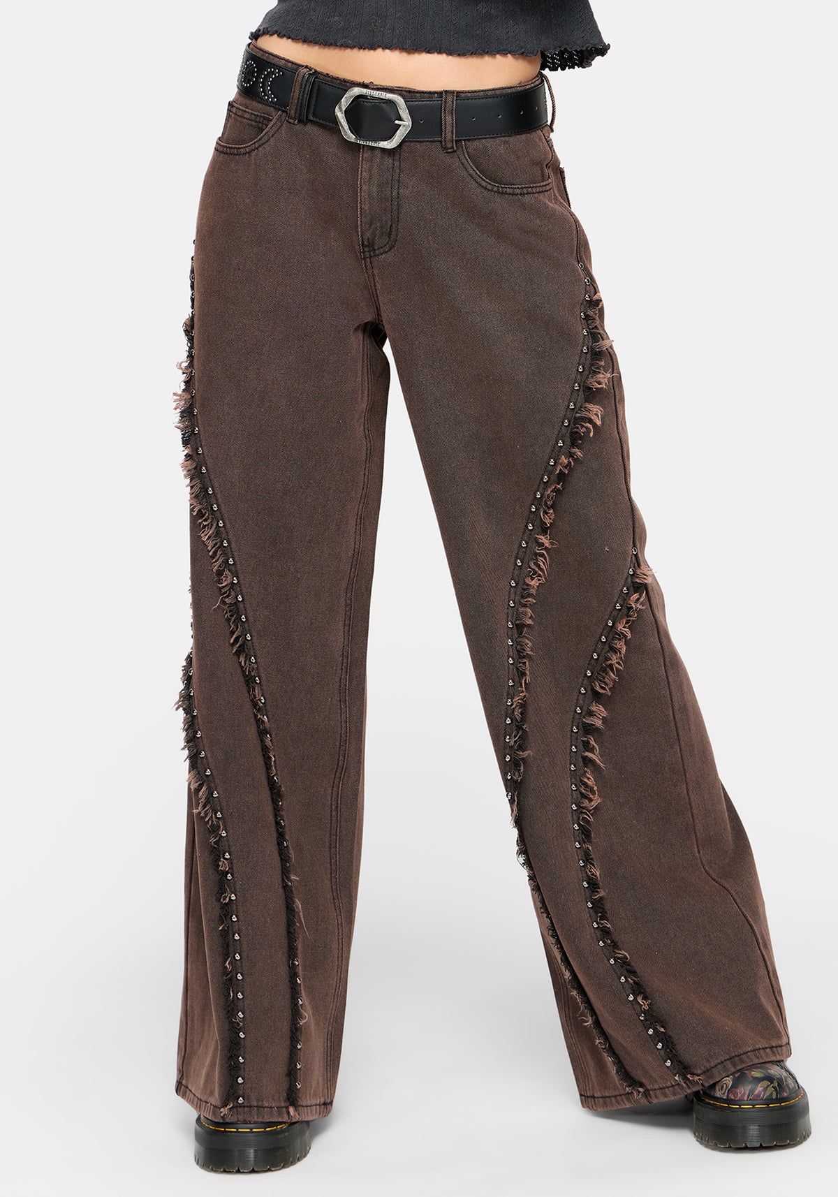 Otis Studded Frayed Relaxed Wide Leg Jean