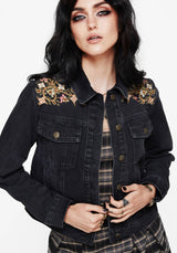 Nasturtium Floral Embroidered Denim Jacket