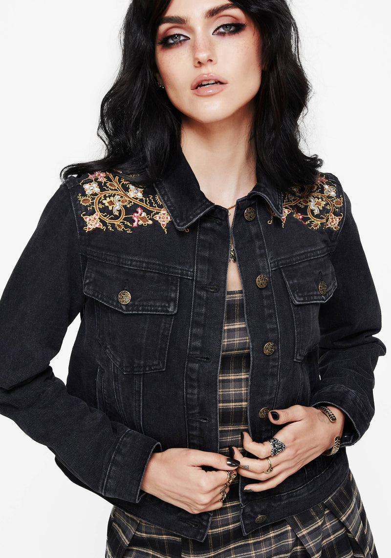 Nasturtium Floral Embroidered Denim Jacket