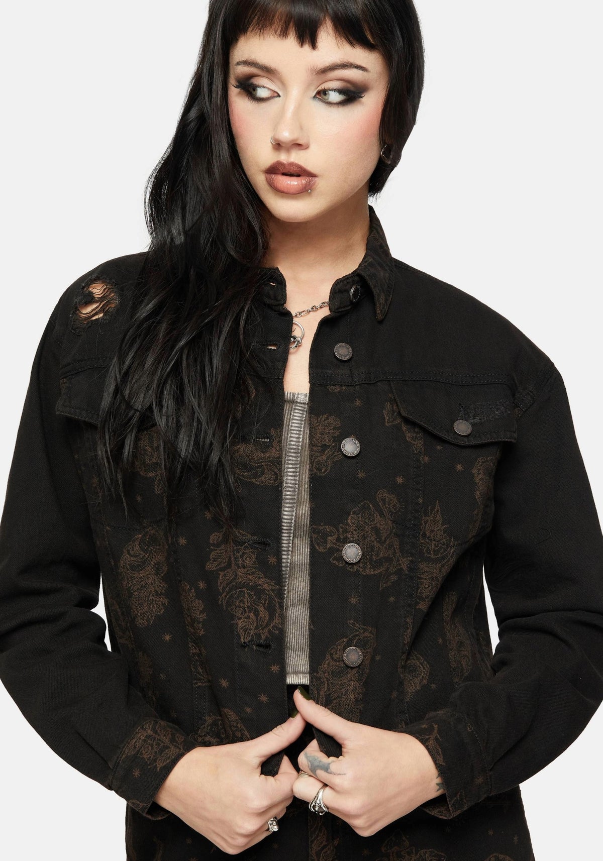 Hexborn Baba Yaga Printed Spliced Denim Jacket