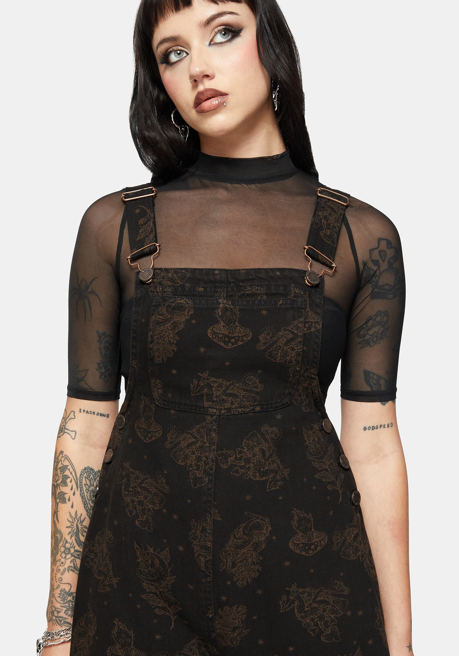 Hexborn Baba Yaga Printed Denim Dungarees