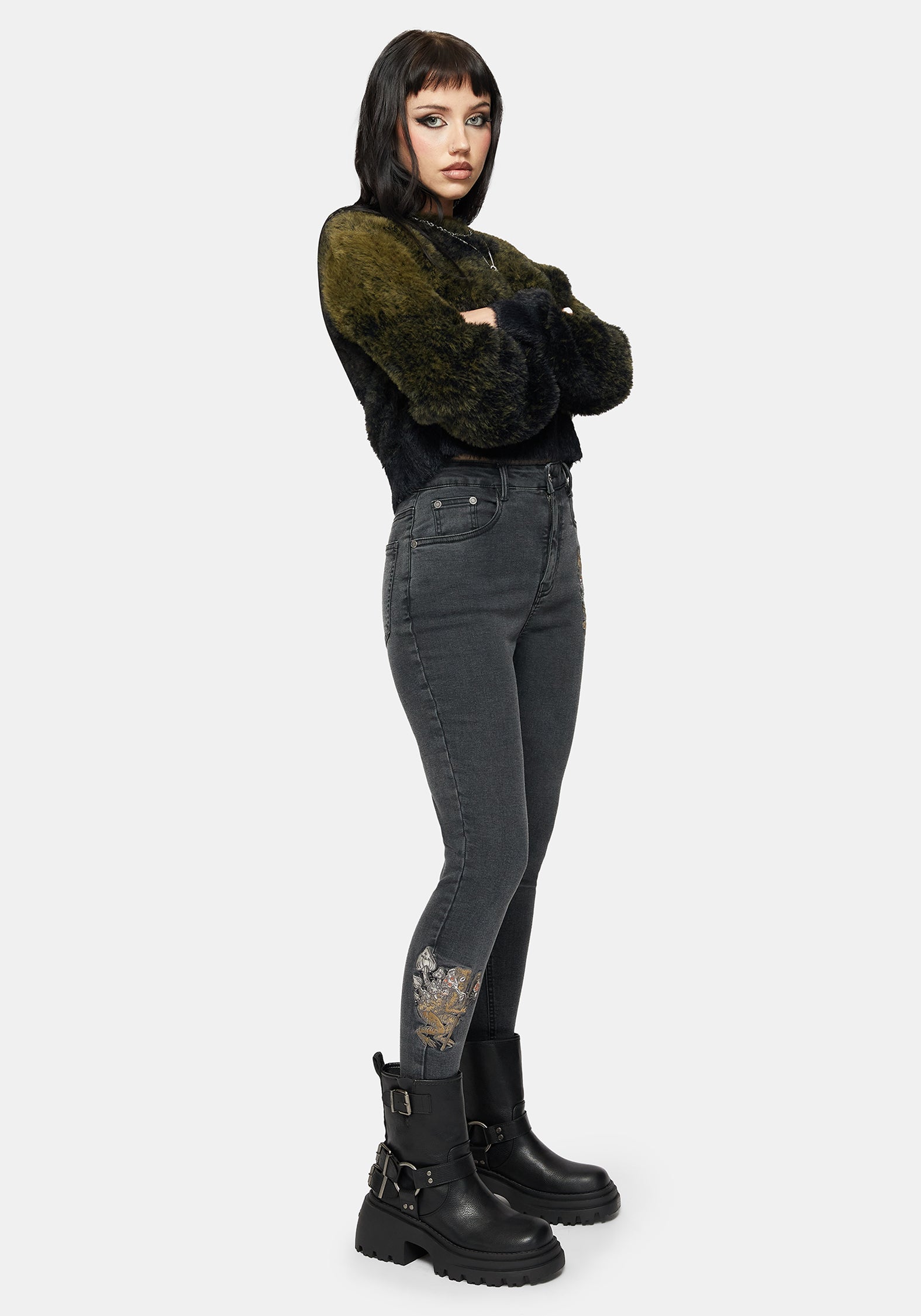 Hexborn Baba Yaga Embroidered Denim Skinny Jean