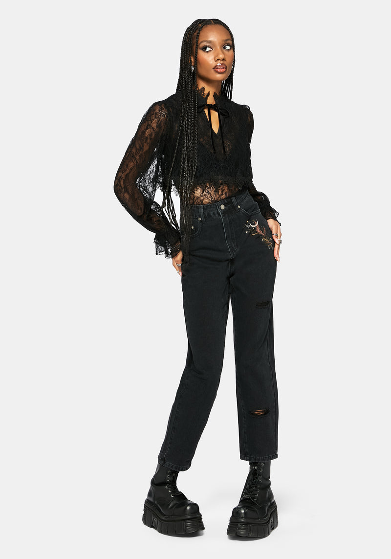 Abellona Embroidered Denim Mom Jean