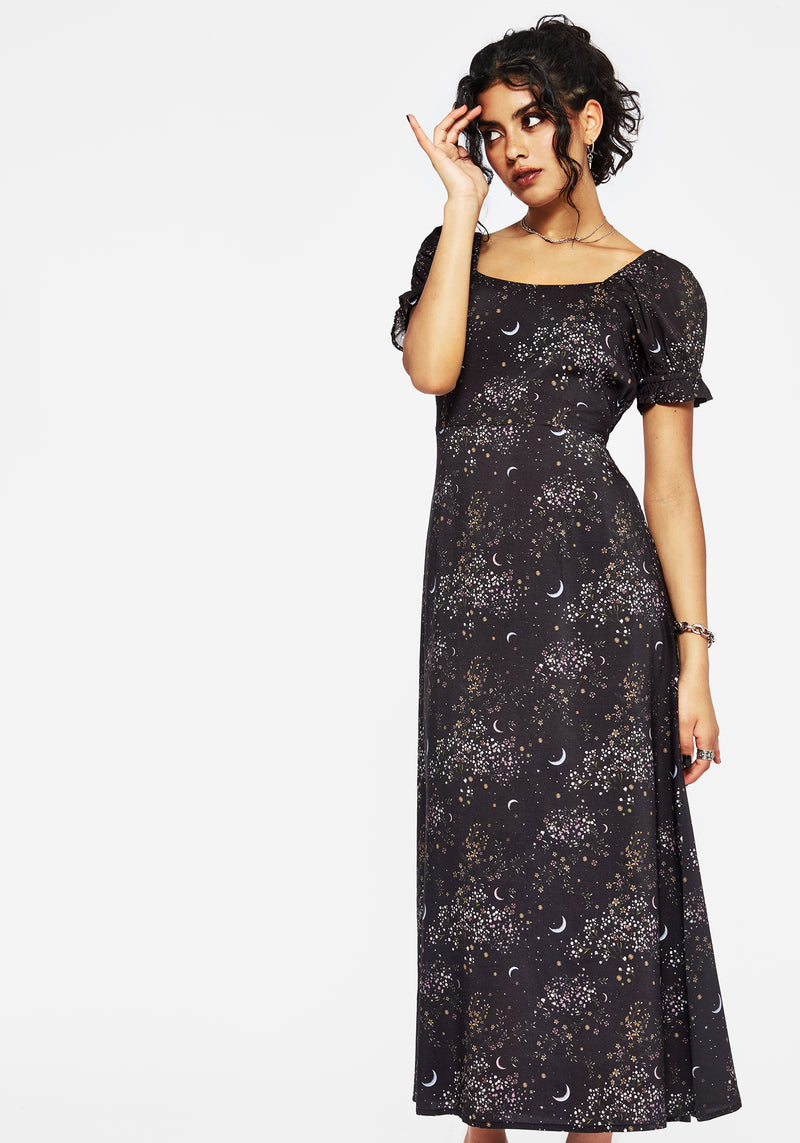 Peaseblossom Celestial Back Cut Out Midi Dress