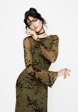 Jael Flocked Devoré Midi Dress