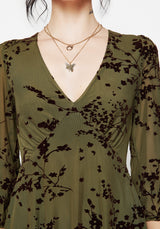 Jael Flocked Devoré Smock Mini Dress