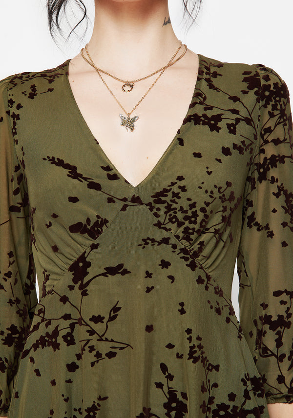 Jael Flocked Devoré Smock Mini Dress