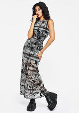 Wytchelm Sleeveless Flocked Midaxi Dress - Blue