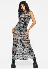 Wytchelm Sleeveless Flocked Midaxi Dress - Blue