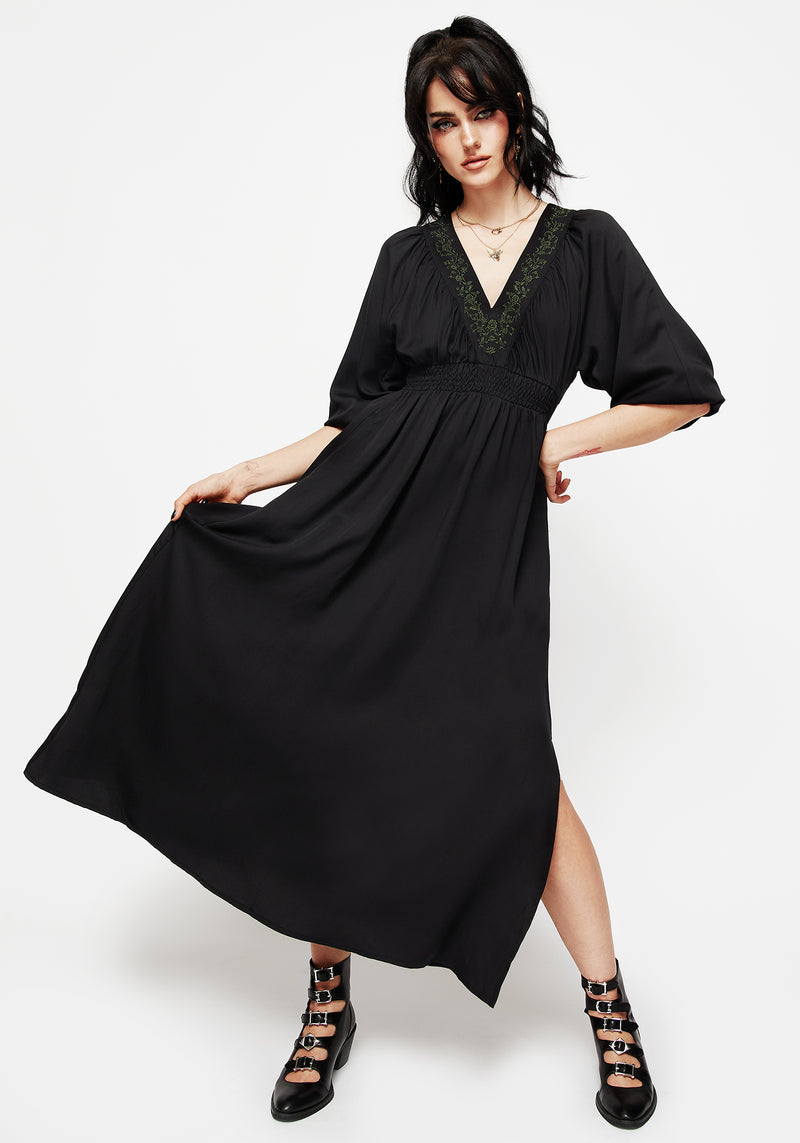 Veil Floral Embroidered Batwing Midaxi Dress