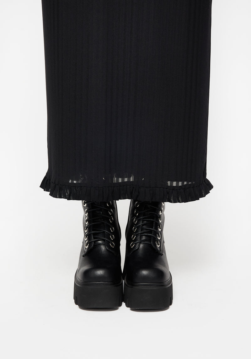 Mourning Ruffle Detail Mesh Short Sleeve Maxi Dress