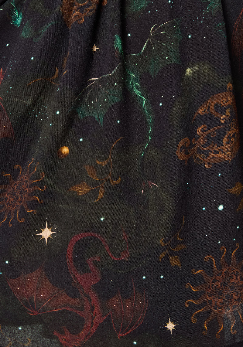 Phoenix Dragon Printed Mini Shirt Dress