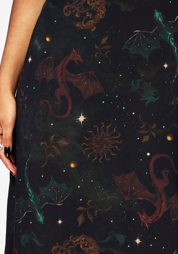 Phoenix Dragon Printed Cami Midi Dress