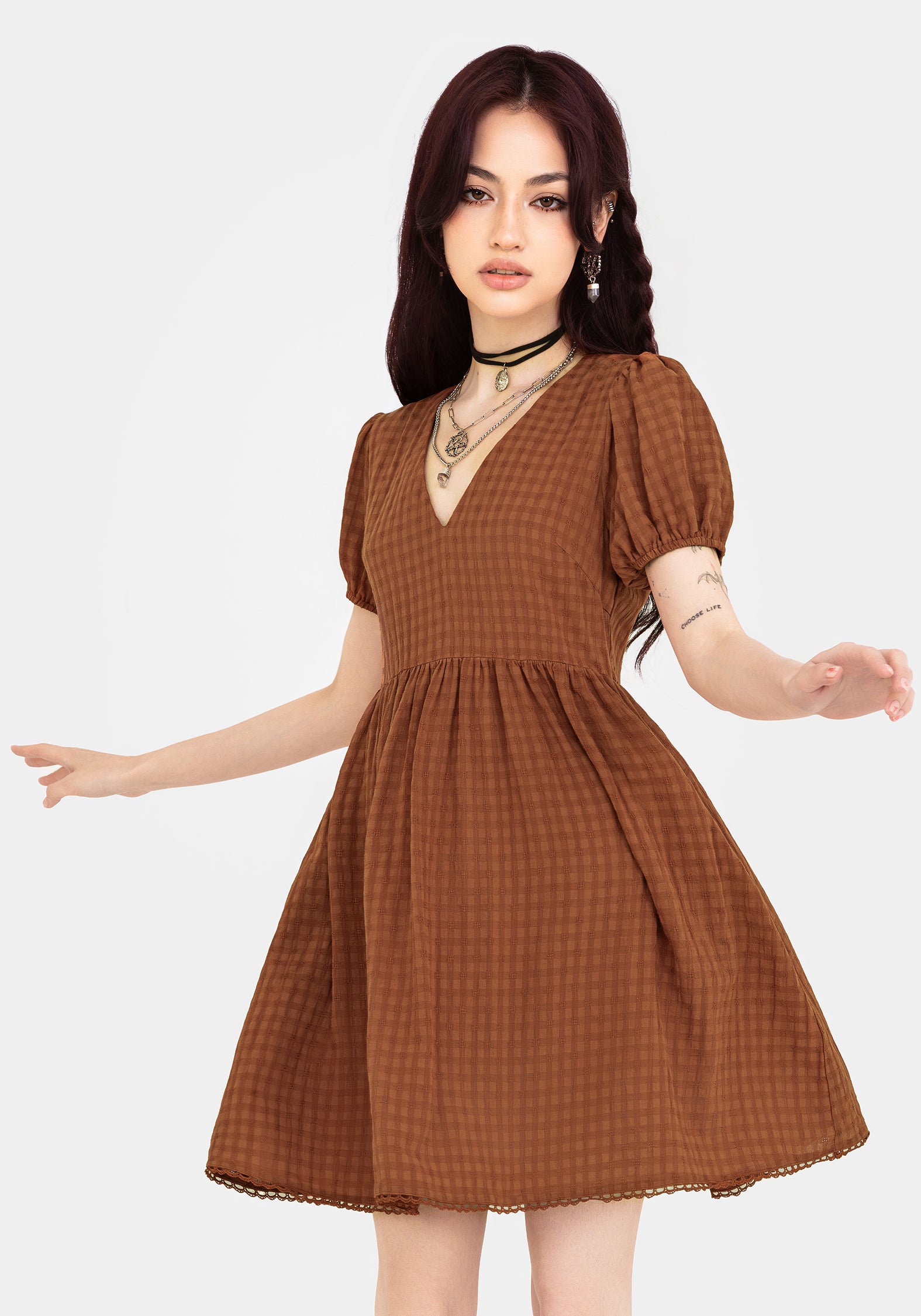 Soleil Cotton-Blend Check Mini Dress