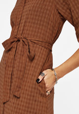 Soleil Cotton-Blend Check Midi Shirt Dress
