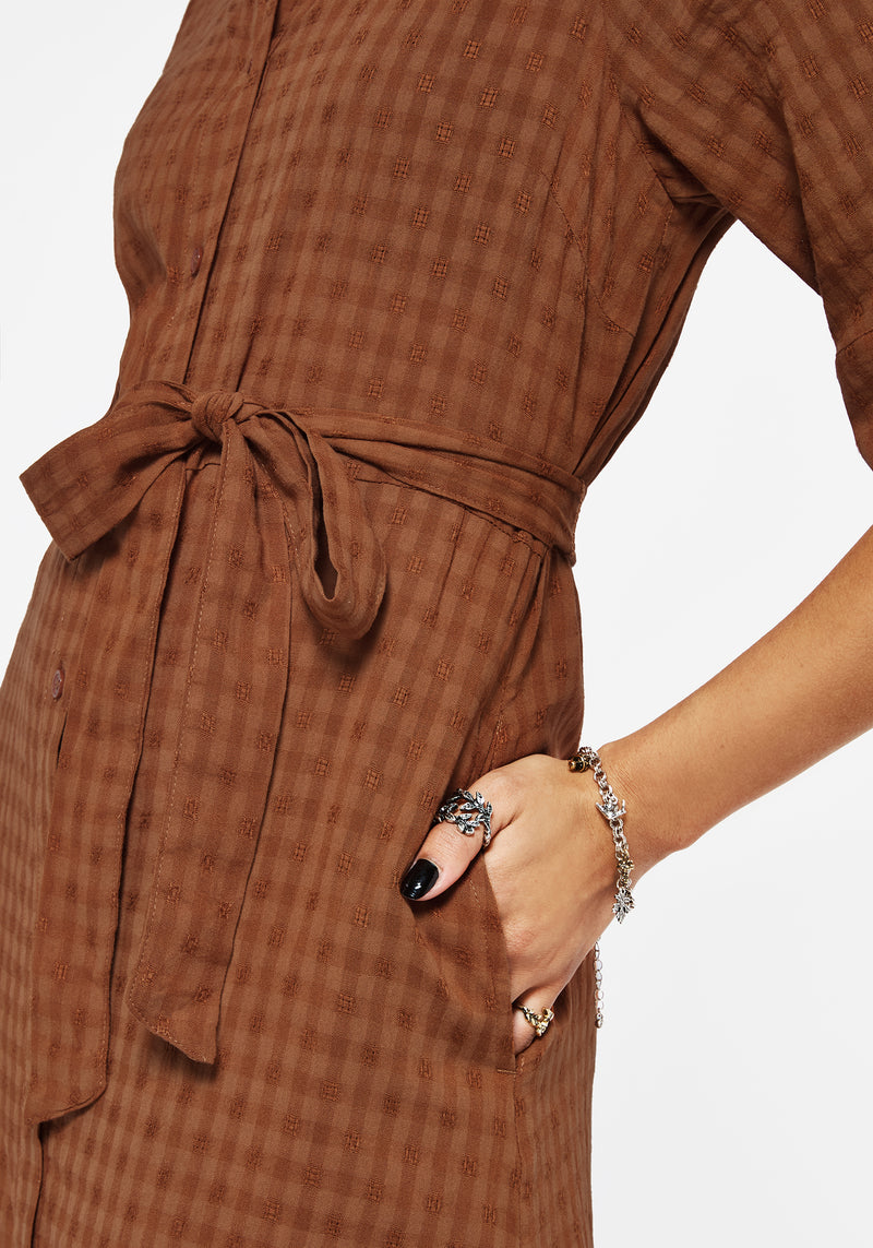 Soleil Cotton-Blend Check Midi Shirt Dress