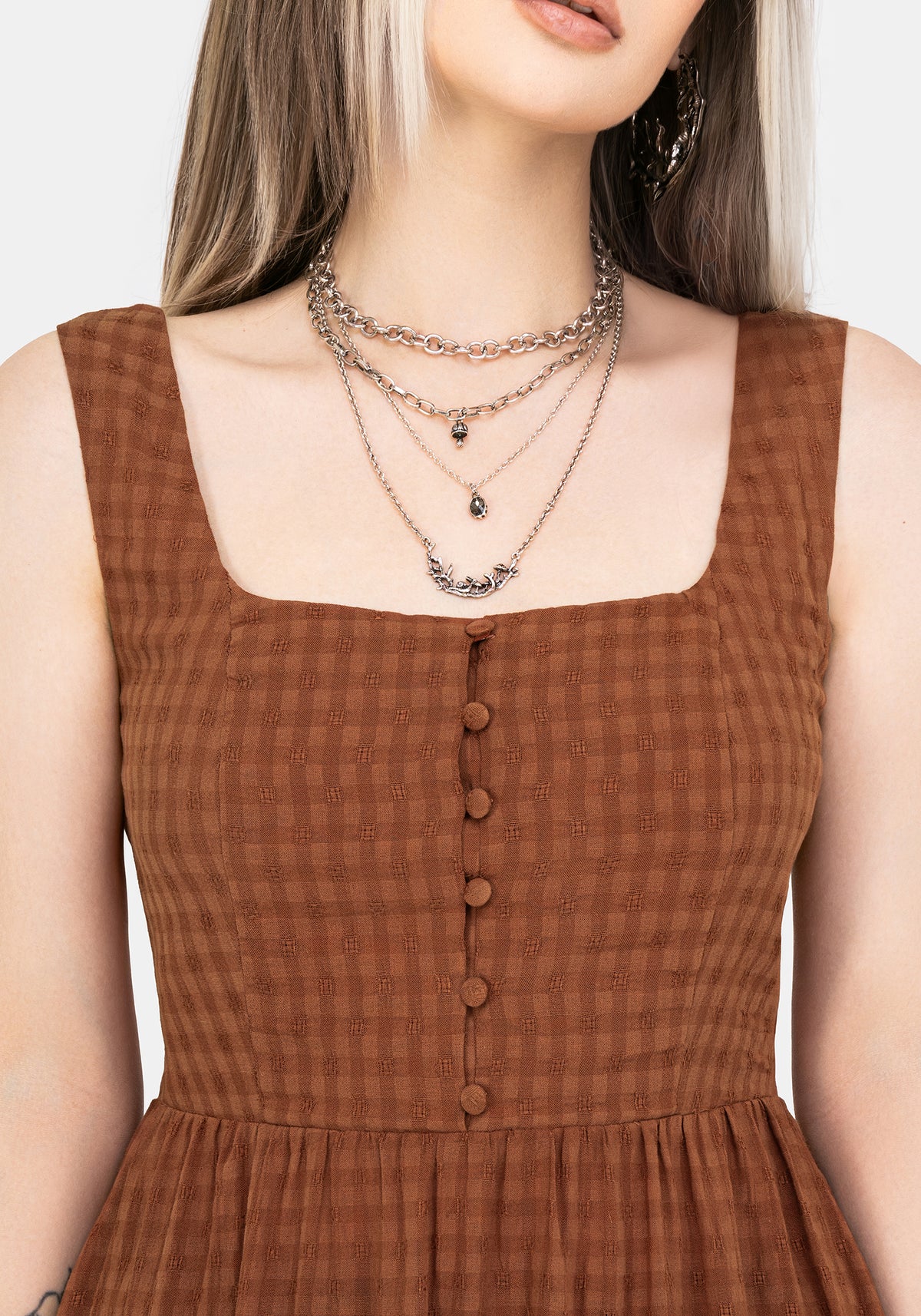 Soleil Cotton-Blend Check Cami Midi Dress