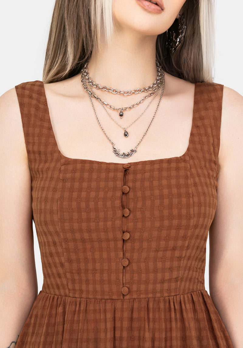 Soleil Cotton-Blend Check Cami Midi Dress