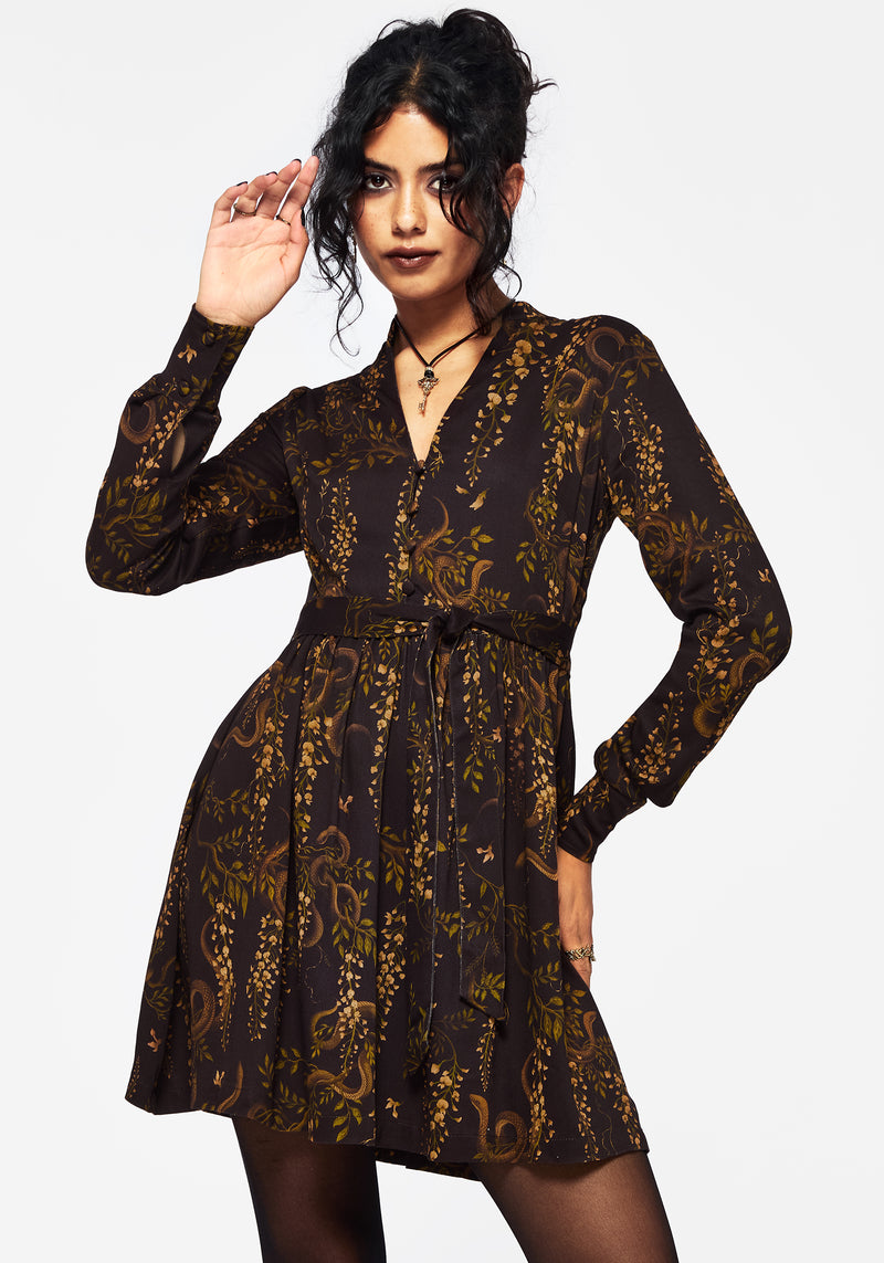 Azazel Snake Printed Belted Mini Dress