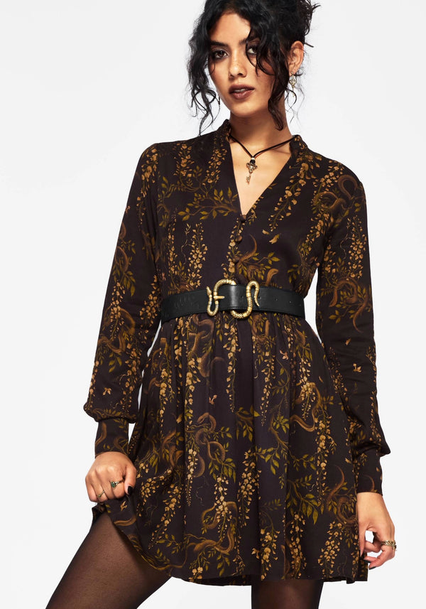 Azazel Snake Printed Belted Mini Dress