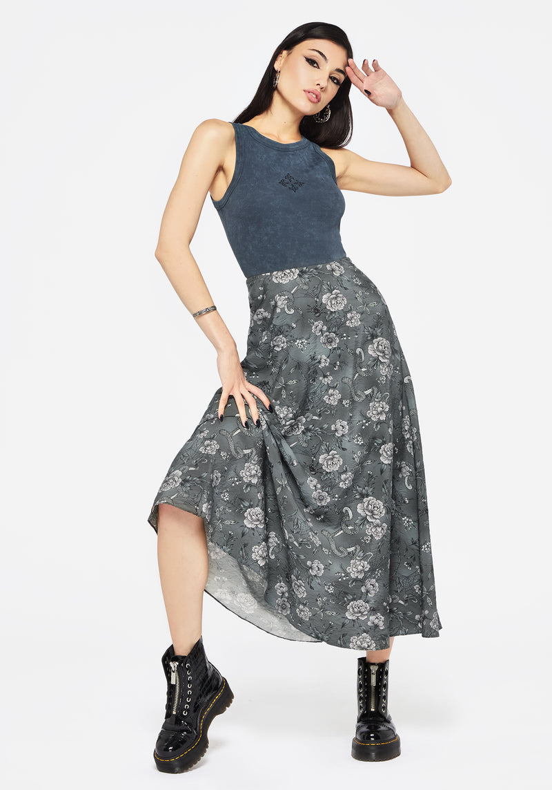 Meadow Floral Serpent Print Midaxi Skirt