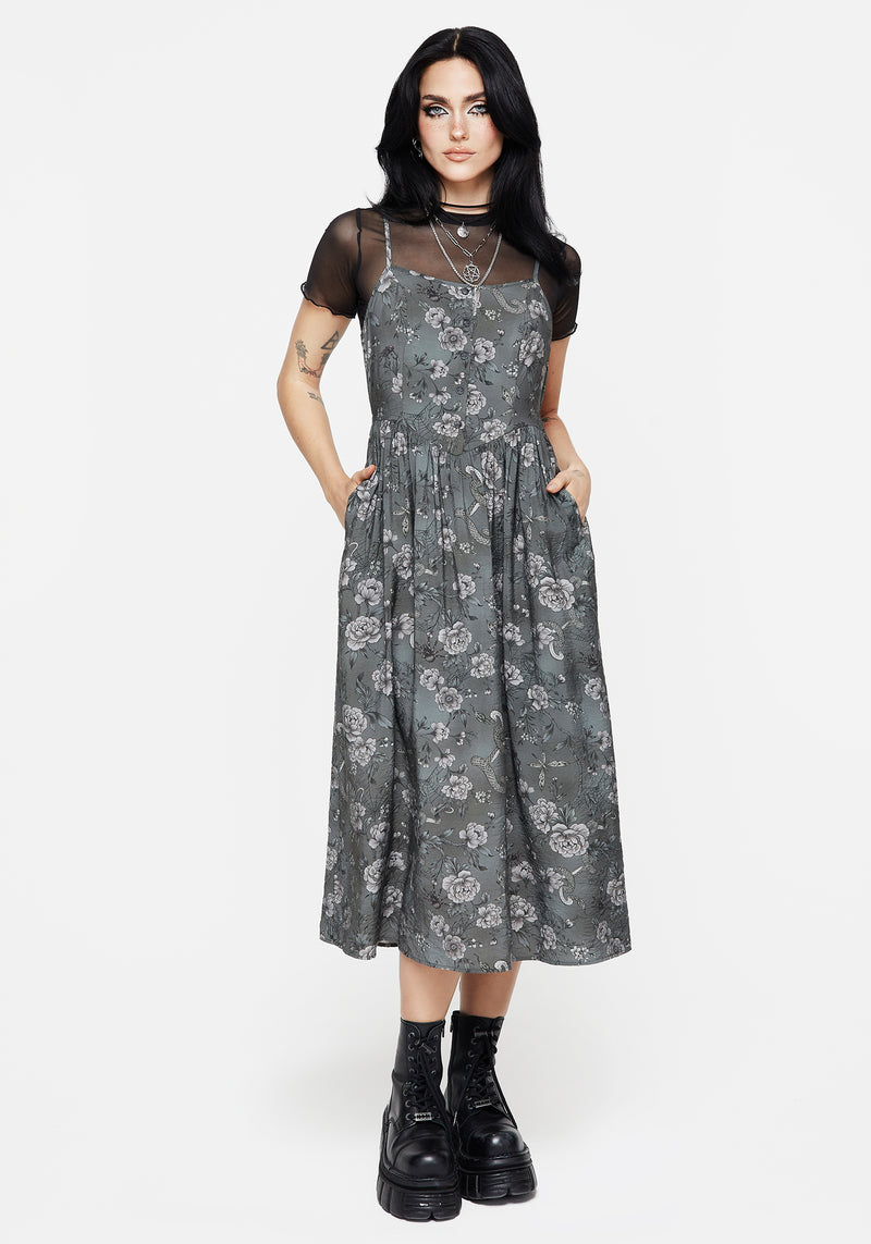 Meadow Floral Serpent Print Cami Midi Dress