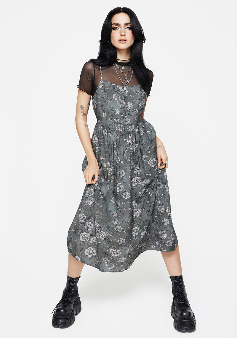 Meadow Floral Serpent Print Cami Midi Dress