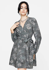 Meadow Floral Serpent Print Mini Wrap Dress