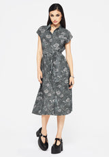 Meadow Floral Serpent Print Midi Shirt Dress