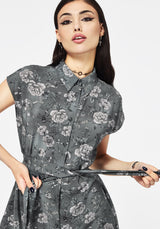 Meadow Floral Serpent Print Midi Shirt Dress