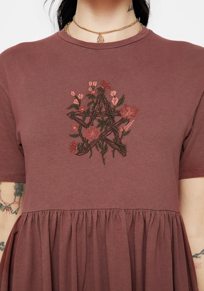 Aster Cotton Pentagram Embroidered Mini Skater Dress