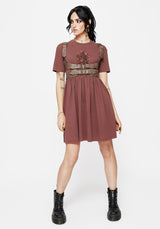 Aster Cotton Pentagram Embroidered Mini Skater Dress