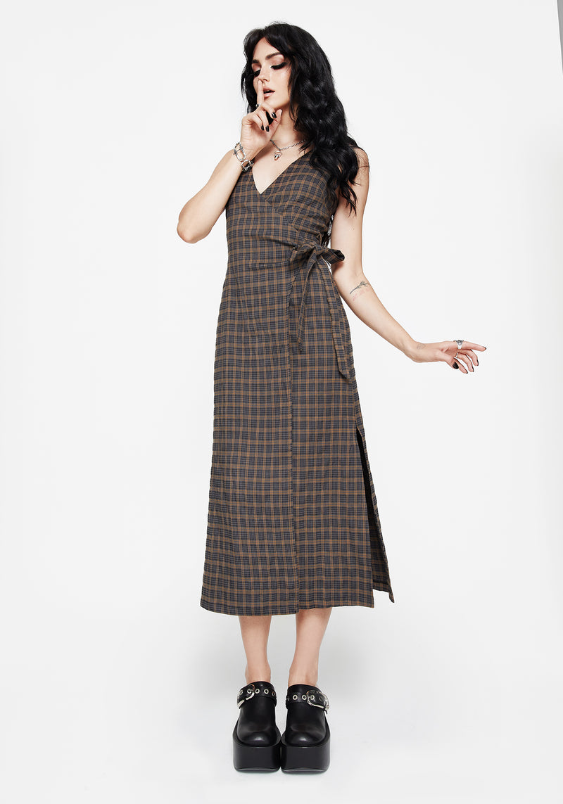 Allure Check Sleeveless Midaxi Wrap Dress