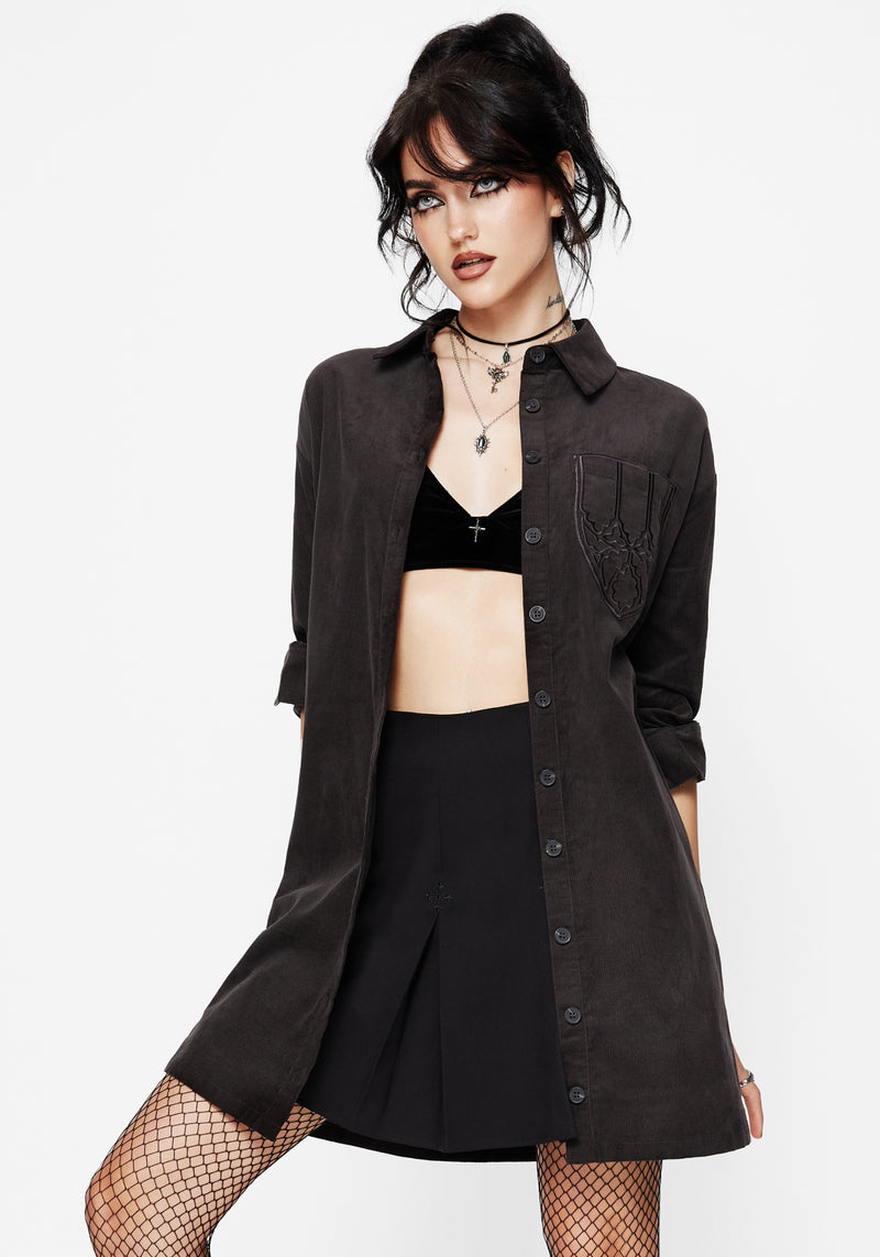 Axis Cotton Pocket Embroidered Mini Shirt Dress