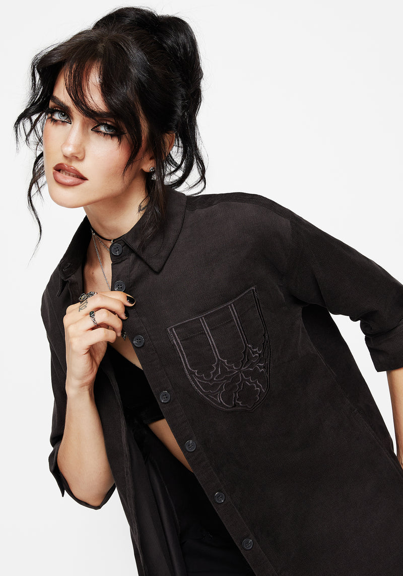 Axis Cotton Pocket Embroidered Mini Shirt Dress