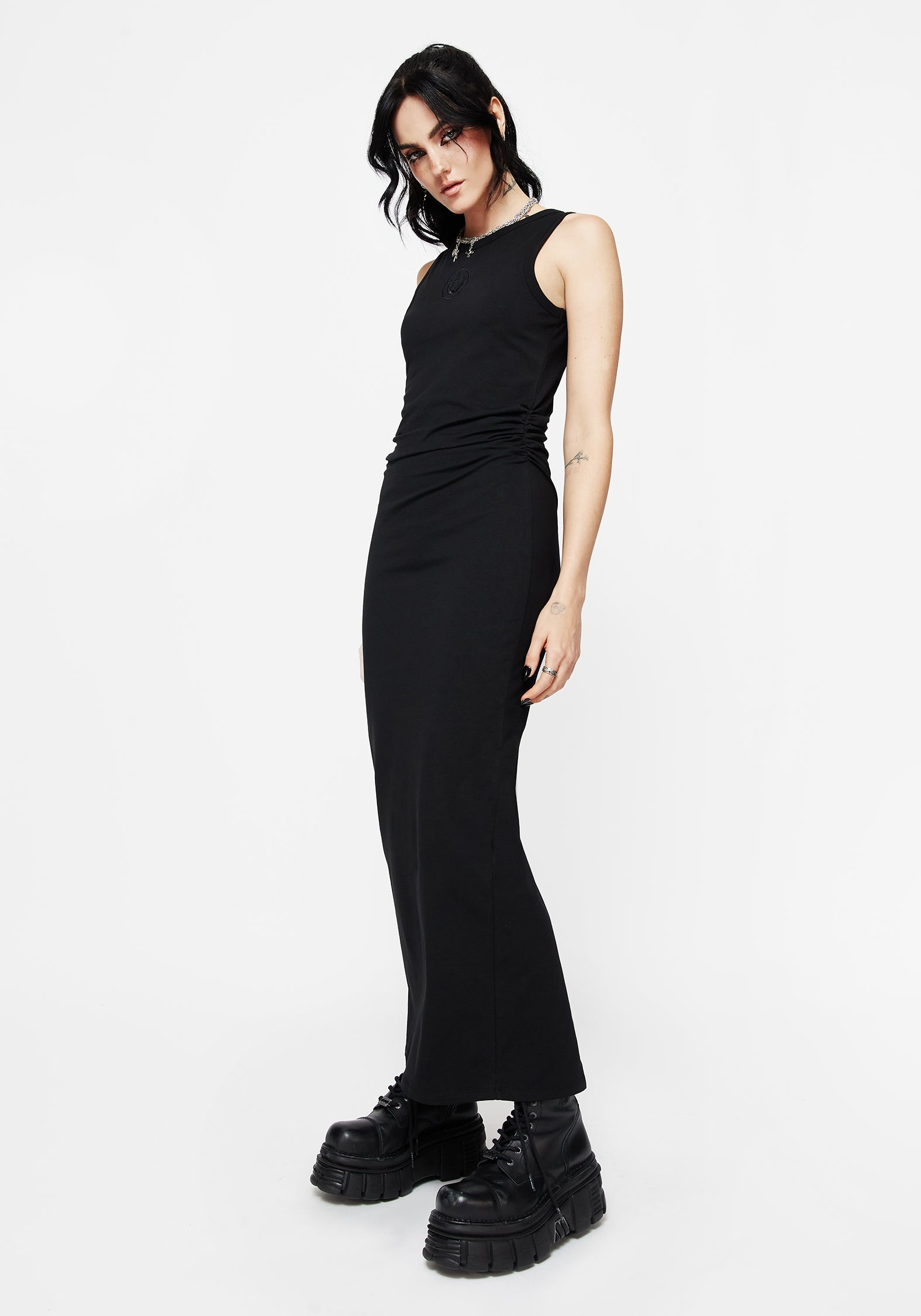 Fright Cotton Pentagram Embroidered Maxi Dress
