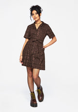 Fianna Button Front Mini Dress - Brown
