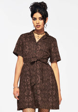 Fianna Button Front Mini Dress - Brown