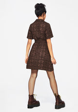 Fianna Button Front Mini Dress - Brown