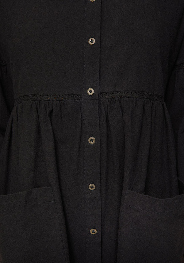 Marigold Cotton Button Up Smock Mini Dress