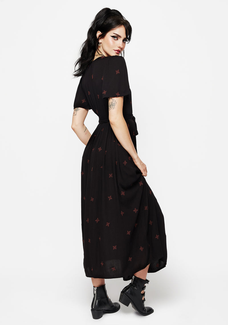 Sublime Witches Knot Embroidered Button Up Midi Dress