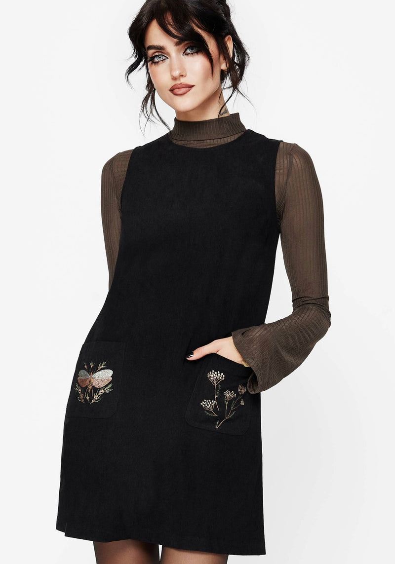 Griffinfly Embroidered Pocket Cord Mini Dress