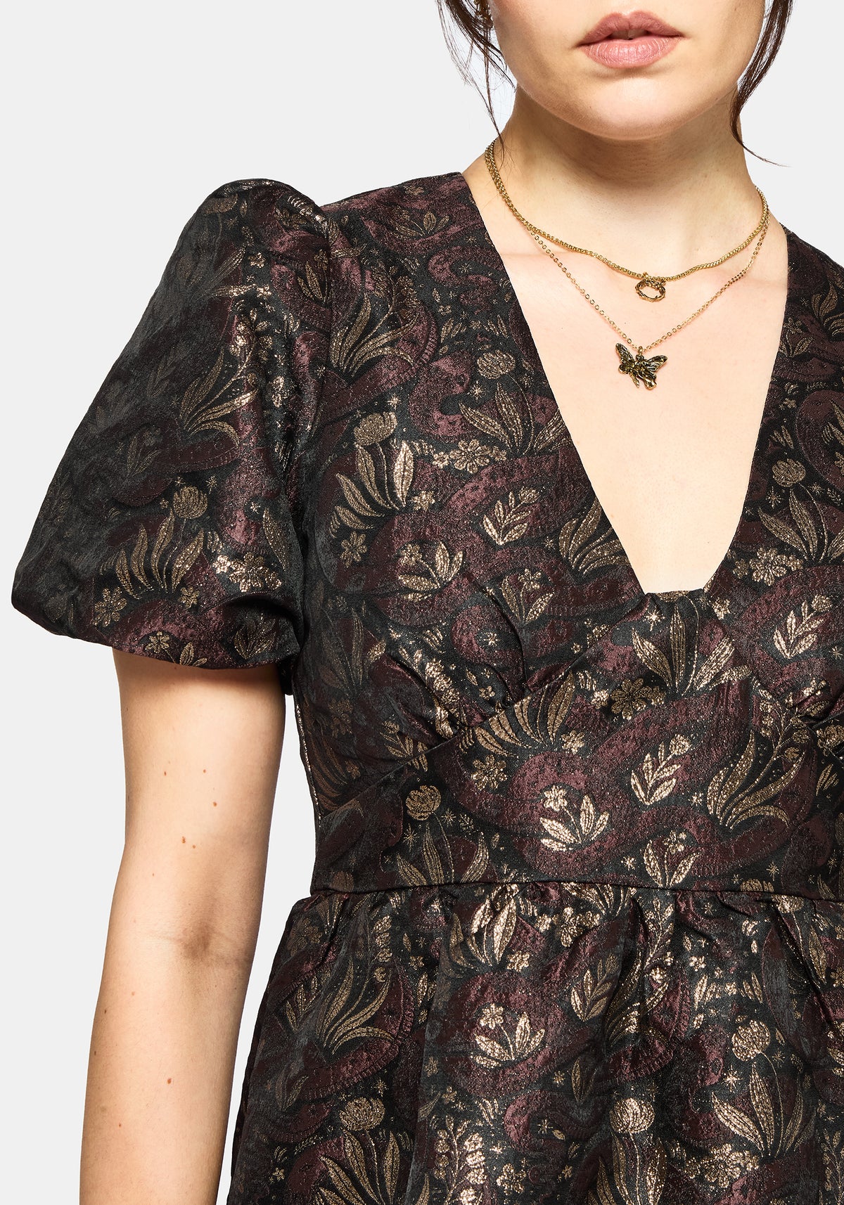 Rena Snake Jacquard Mini Dress - Brown